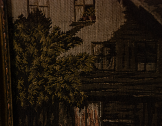 Framed Jacquard Tapestry Narrow Village Road