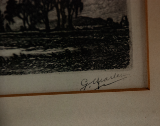 Framed Etching Titled "Evening" by C. Marler