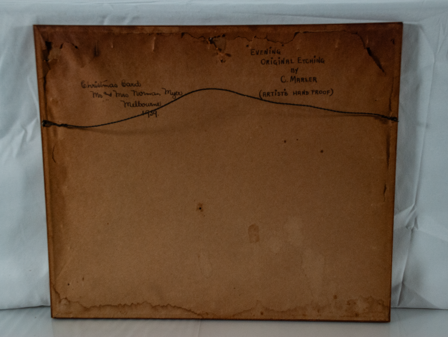 Framed Etching Titled "Evening" by C. Marler