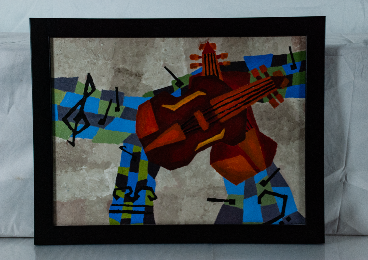Cubism Instruments Oil on Board Signed by Jeffrey Yu