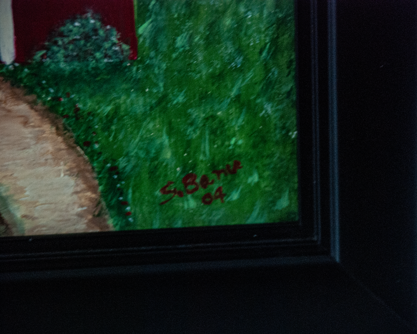 S. Banu - Signed Folk Schoolhouse Painting on UV Glass