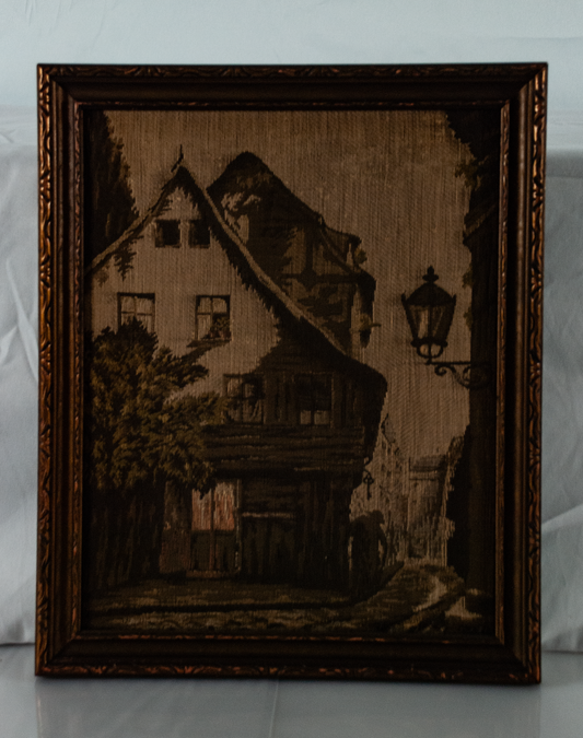 Framed Jacquard Tapestry Narrow Village Road
