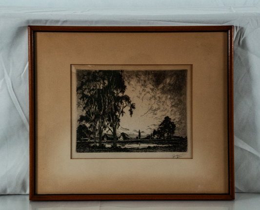 Framed Etching Titled "Evening" by C. Marler
