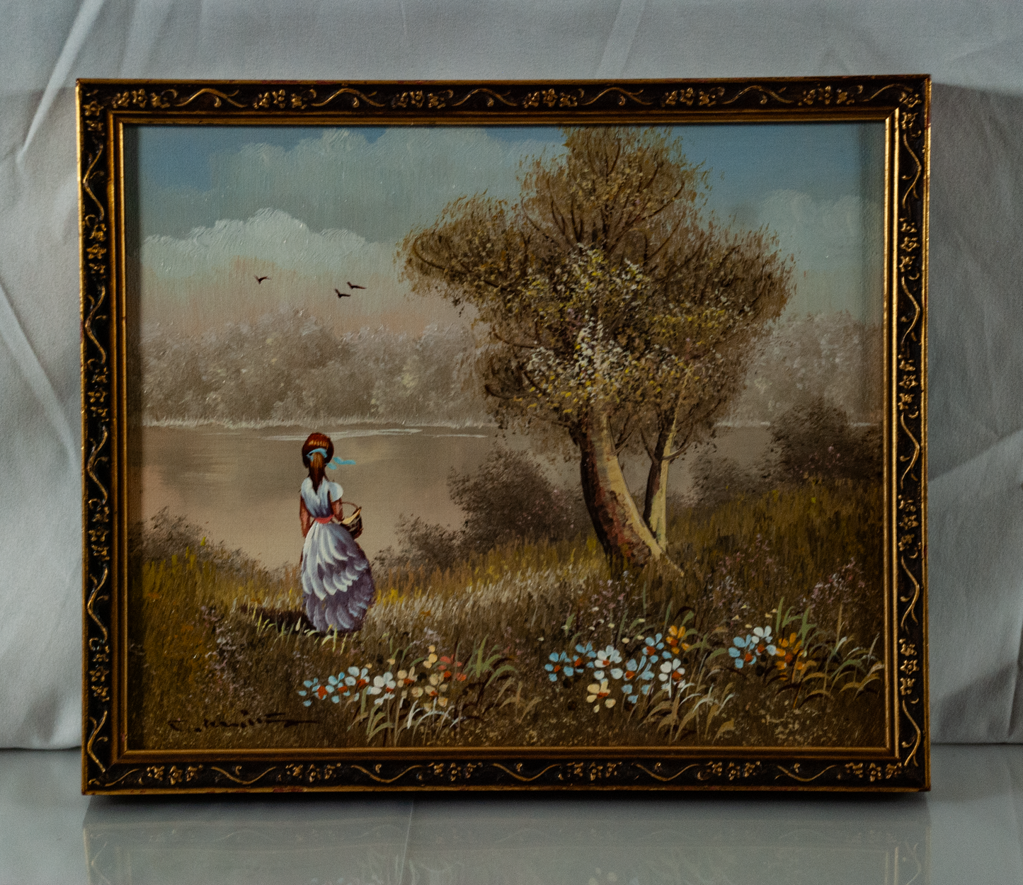 Woman in Nature Setting - Signed Oil on Canvas by Charles Manning