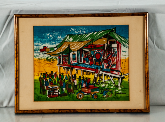 Signed Painting of Asian Play on Fabric Canvas by Hussein