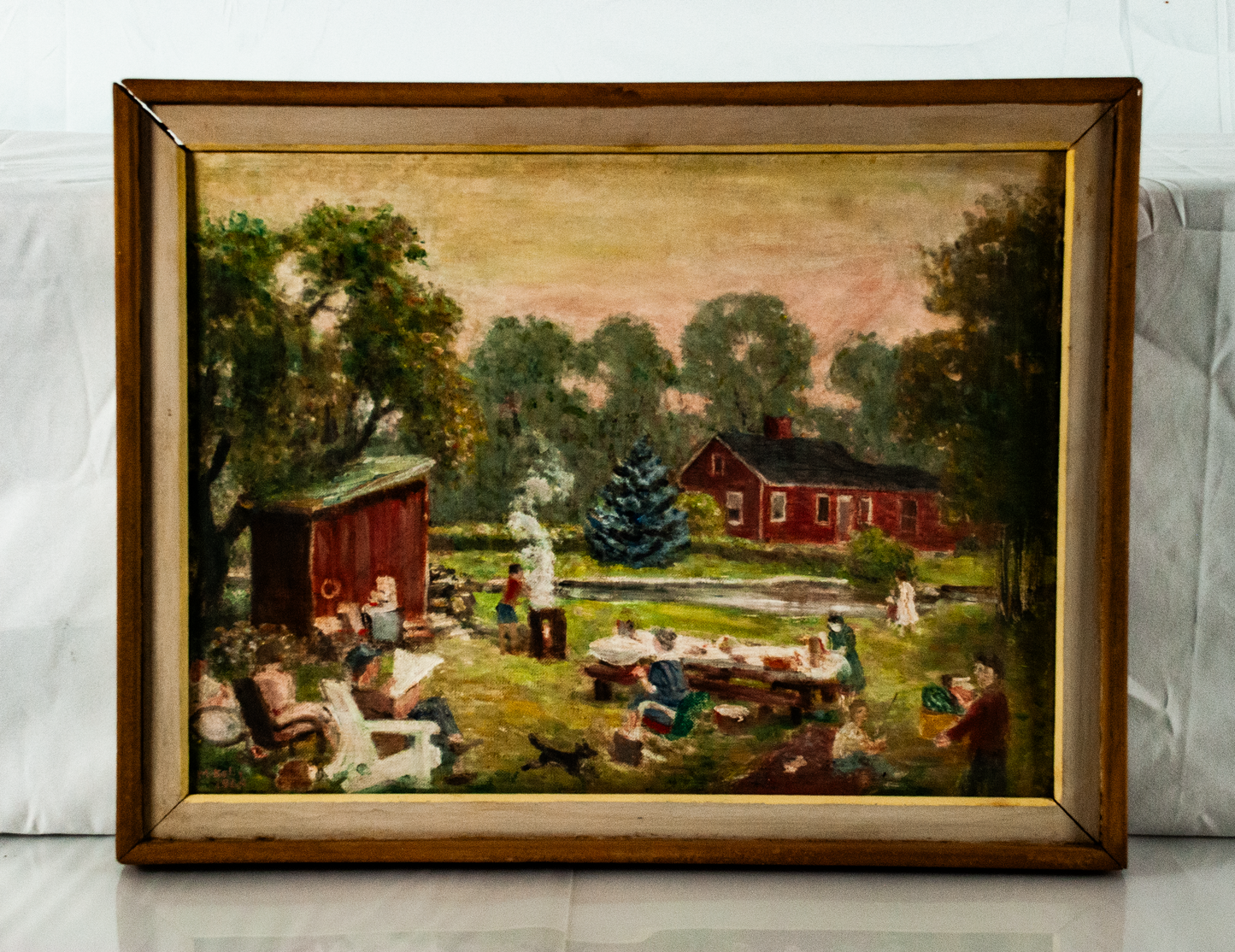 Folk Art Rural Scene Oil on Board Signed by M. Kelly