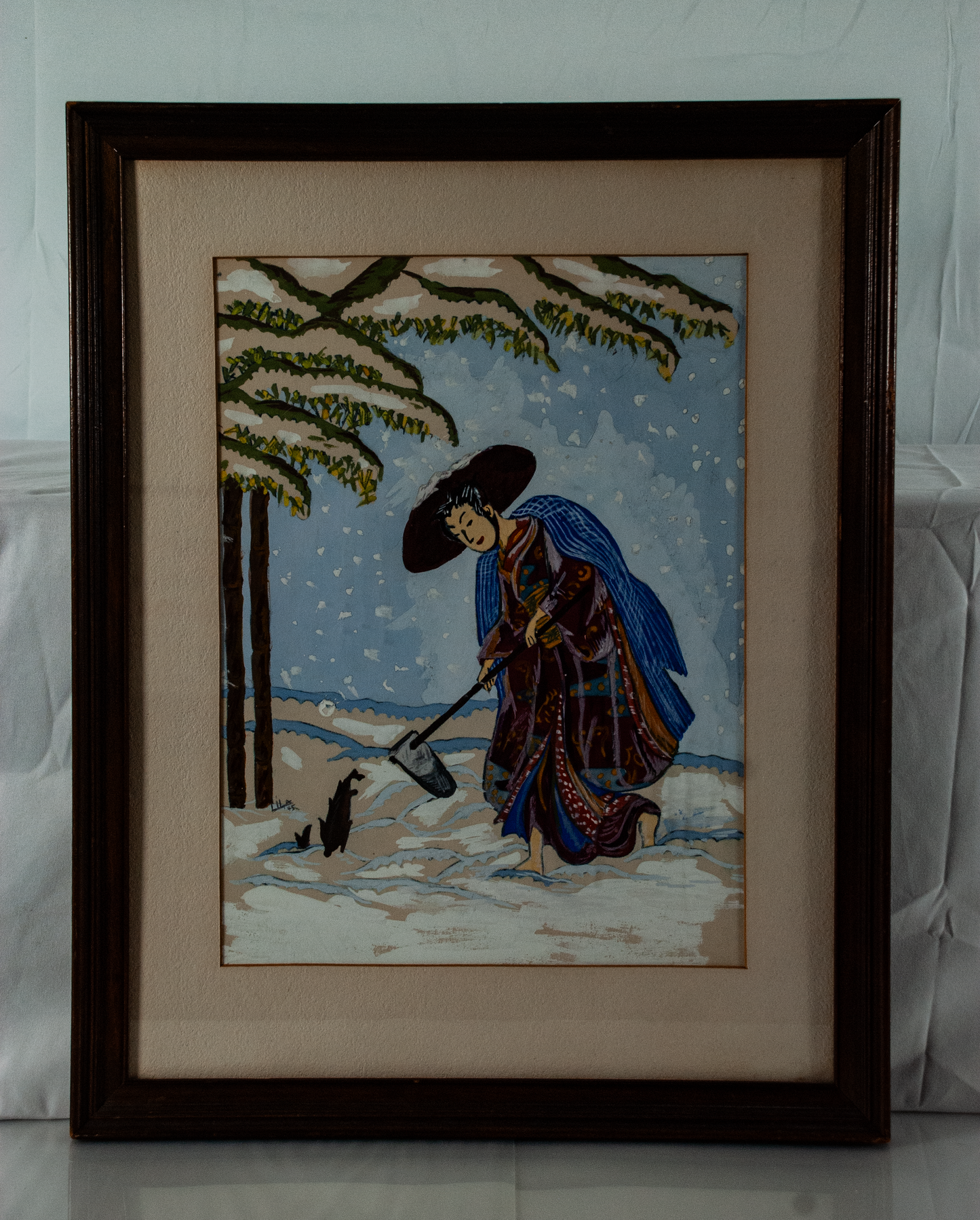 Japanese Paintings pair of 2 Signed by Lila